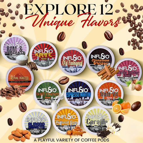 Pack 120 Count 12 2.0 InfuSio Flavored Coffee Pods Variety - Flavored Medium Roast, Curated Blends Inspired by Classic