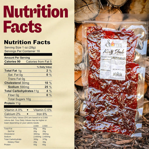 Scotty's Country 16 oz Hand-Trimmed Scottys Smokehouse King Slab -Peppered, Beef Jerky, Large Bulk Beef Jerky Bag