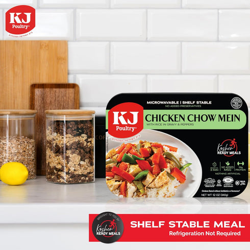 (1 Pack) KJ Poultry Kosher Ready Meals - Chicken Chow Mein, MRE Meat Meals Ready to Eat, Gluten Free, Halal, Prepared