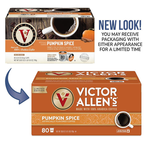 Victor Allen's Coffee Pumpkin Spice Flavored, Medium Roast, 32 Count Single Serve Coffee Pods for Keurig