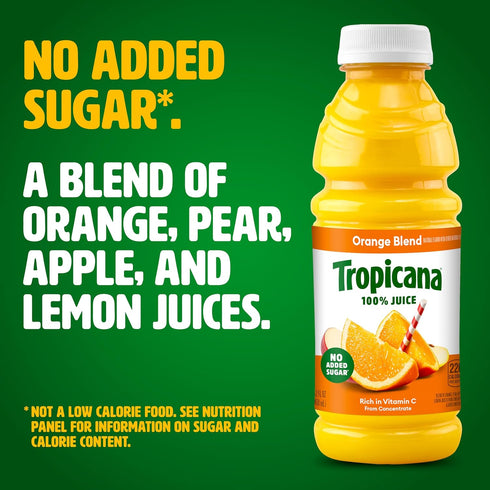 100% 15.2 oz (Pack 12) Tropicana Juice Orange Blend, Single Serve, fl Bottles of - Real Fruit Juice, Vitamin C Rich, No