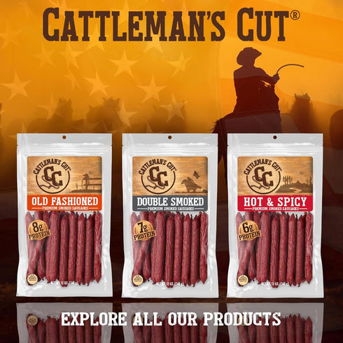 12 Cattleman's Cut Hot & Spicy Smoked Sausage Meat Sticks, Premium Protein Snacks, Keto Friendly, Gluten Free