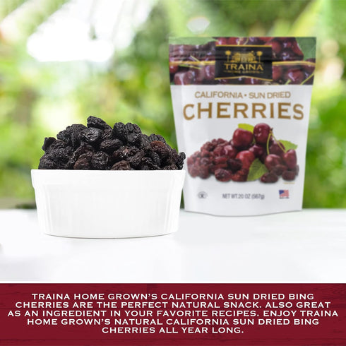 (20 Oz) Traina Home Grown California Sun Dried Bing Cherries - Healthy & Non-GMO, Natural Sweet Flavor Fruit No Sugar
