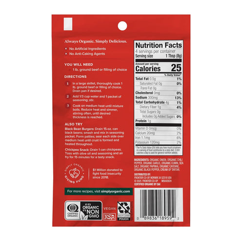 1.13 (Pack 12) Simply Organic Spicy Taco Seasoning Mix, Gluten Free, Certified Organic, Kosher, Vegan, Vegetarian, Pure