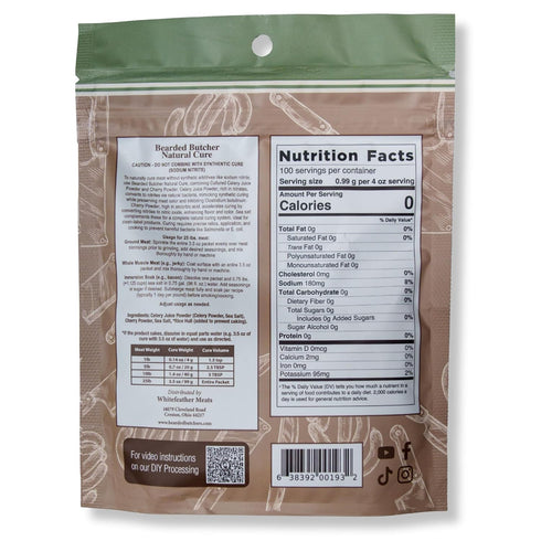 3.5 oz 25 lbs Bearded Butchers Natural Cure, Celery Juice Powder & Cherry Powder for Meat - Natural Curing Alternative
