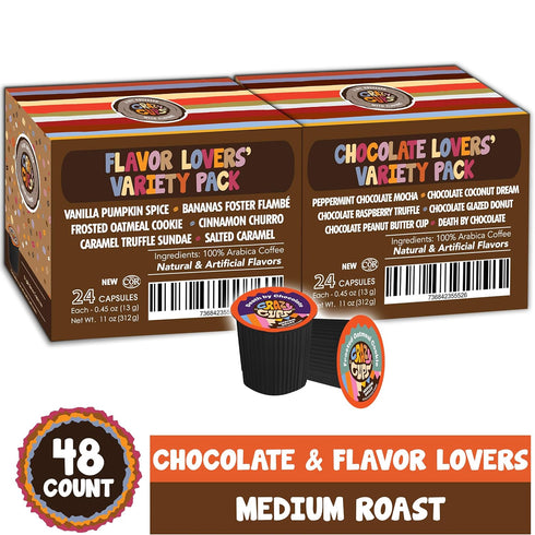 Pack 48 Count Crazy Cups Flavored Coffee Pods Variety - Coffee Flavors and Chocolate Coffee Flavors for Keurig K Cups