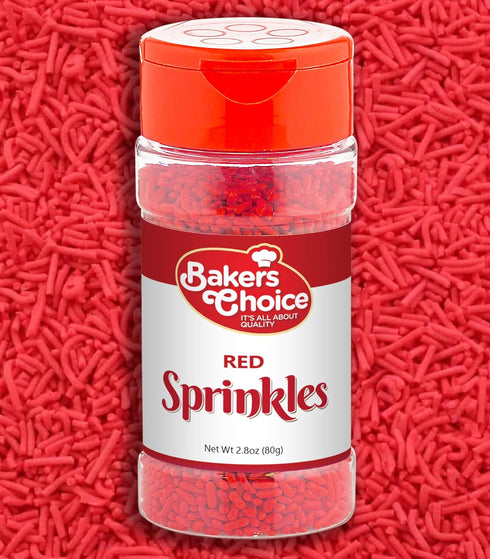 Bakers Choice Red Sprinkles for Baking, Jimmies Sprinkles for Ice Cream Toppings, Dairy Free, Kosher 2.8 oz
