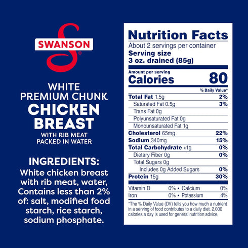 12.5 OZ 12) Swanson White Premium Chunk Canned Chicken Breast in Water, Can (Case