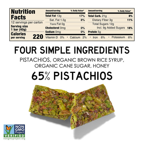 40 4 (40g Pack 12) South Snacks Crunchy Pistachio Bar, Just Ingredients, Touch of Honey Bar