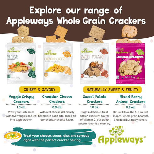 4 Packs, 20 Oz Appleways Cheddar Cheese Crackers, All-Natural Whole Grain Cheese Crisps, Healthy Crispy Cheese Snack