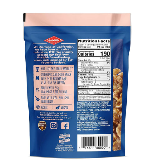 4 oz. (4 Pack) Diamond of California Himalayan Pink Salt Walnut Snack Nuts
