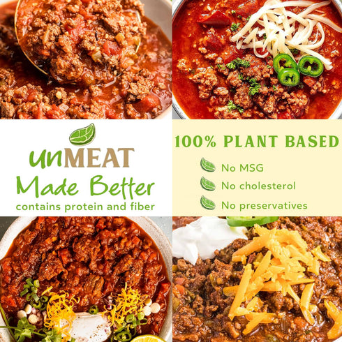 3 pack unMEAT Plant Based Meat | Easy to Prepare Plant Based Protein | Vegan Meat with Less Calories, Chili No Beans