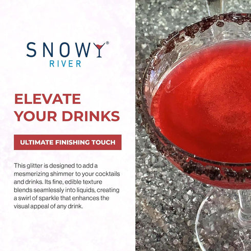 Snowy River Edible Cocktail Glitter, All Natural Edible Beverage Glitter for Cocktails, Wine, Champagne, 4 Gram, Red
