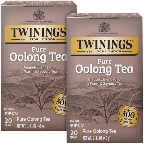 Twinings Pure Oolong Tea 2-Pack Golden Caffeinated Tea, Individually Wrapped Tea Bags,
