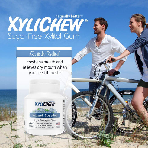 Xylichew 100% Xylitol Chewing Gum - Ice Mint, 60 Count - Non GMO, Gluten Free, Sugar Free, Natural Oral Care