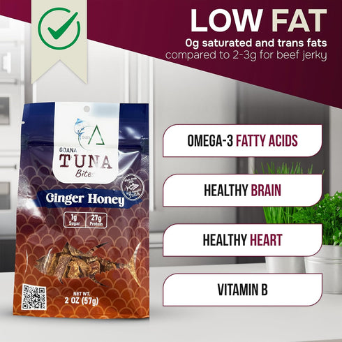 GOANA 2 oz (2 Pack) Tuna Jerky Bites, Ginger Honey, High Protein Fish Snack, Wild Caught Ahi Tuna, Keto Paleo Low Carb