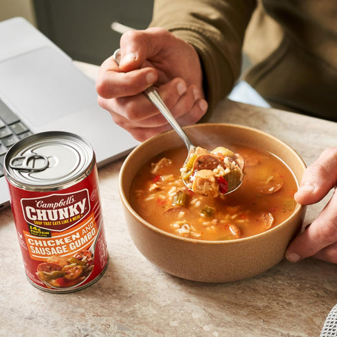 18.8 oz 12) Campbells Chunky Soup, Chicken and Sausage Gumbo, Can (Case