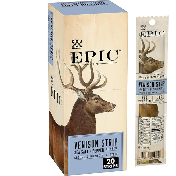 EPIC Venison Strips with Beef, Sea Salt and Pepper, Keto Friendly, Whole