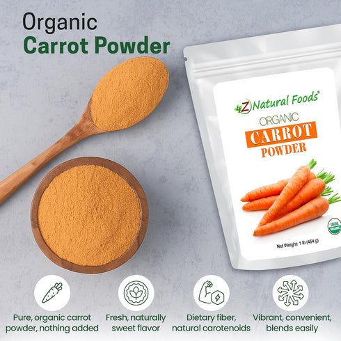 1 lb. Z Natural Foods Organic Carrot Powder, Natural Superfood Powder for Vision and Heart Health, Great in Juices