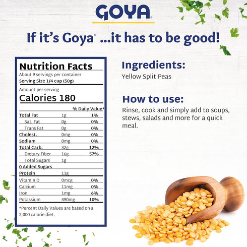Pack 2 (16 oz Goya Yellow Split Peas, Dry, Pantry Staple, of Cans)