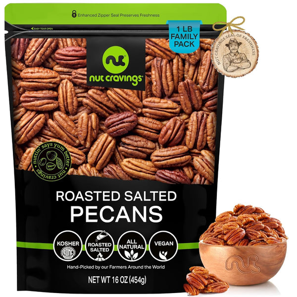 NUT CRAVINGS - Pecans Halves, Roasted & Salted, No Shell (16oz -