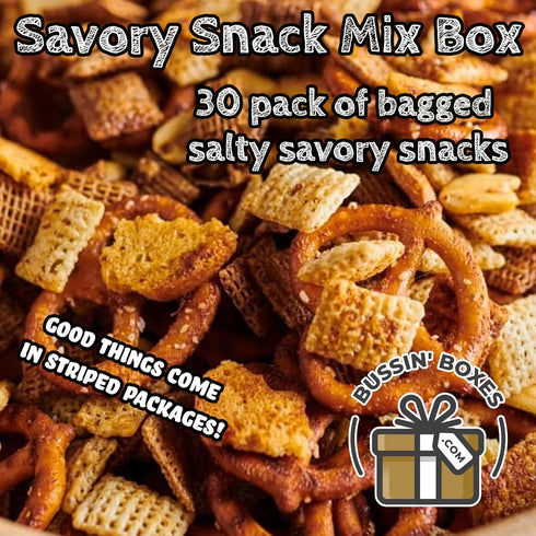 30 Count Savory Snack Mix Individually Wrapped Snack Bags with Bold Flavor Pretzels, Rye Chips, and Breadstick Pieces