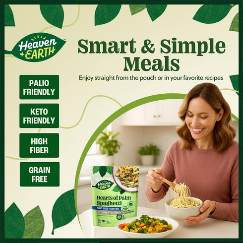 9 oz (2 Pack) Gusset Heaven & Earth Hearts of Palm Spaghetti, Ready to Eat | Pouch | Low-Carb, Keto & Paleo Friendly