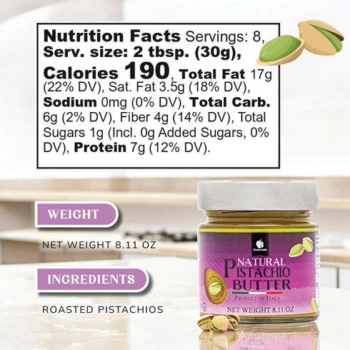 100% 8.1oz Gourmanity Pure Italian Pistachio Butter Spread, Nut Deliciousness, Gourmet Pistachio Paste For Sweet