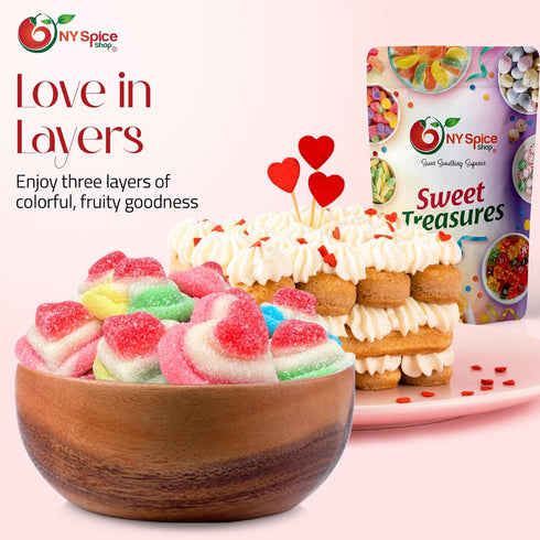 Gummy 3 Gummy NY Spice Shop Rainbow Triple Layered Heart Shaped Candy - Pound Candy Pieces for sweet Treats - Soft