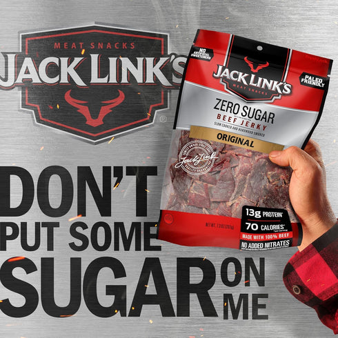 (2 Pack) 7.3 oz 13g 100% Jack Link's Original Zero Sugar Beef Jerky - Bag - Ready to Eat Protein Snacks - Protein per