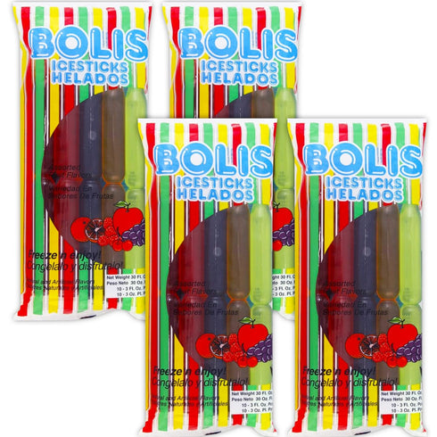 Freezer Pops Bolis - 4 Packs of Frozen Ice Pops In Assorted Fruit Flavors