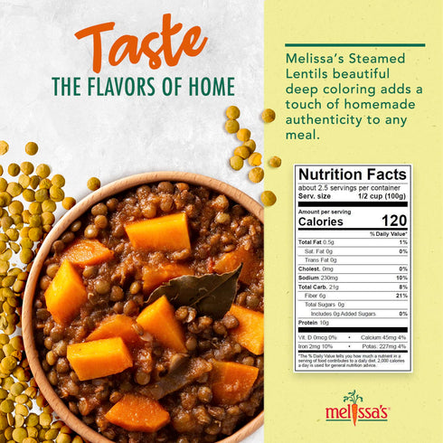 (3 Pack) Melissa's Steamed Lentils, Pre-Cooked and Ready to Eat Lentils, Non-GMO and Shelf Stable