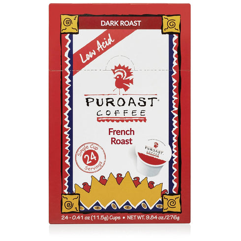 5.5, (24 Count)- 2.0 Puroast Low Acid Coffee Single-Serve Pods, French Roast, Certified Low Acid Coffee - pH above Dark