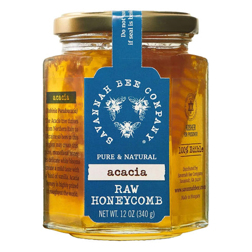 Savannah Bee Company Honey Comb Acacia Hex Jar - Glass Jar of