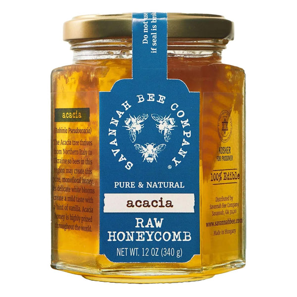 Savannah Bee Company Honey Comb Acacia Hex Jar - Glass Jar of