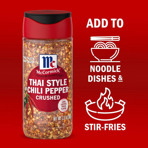 1.37 oz (Pack 6) McCormick Thai Style Chili Pepper, Crushed, For Pasta, Stir-Fry, Salad Dressing, Marinade, Drunken