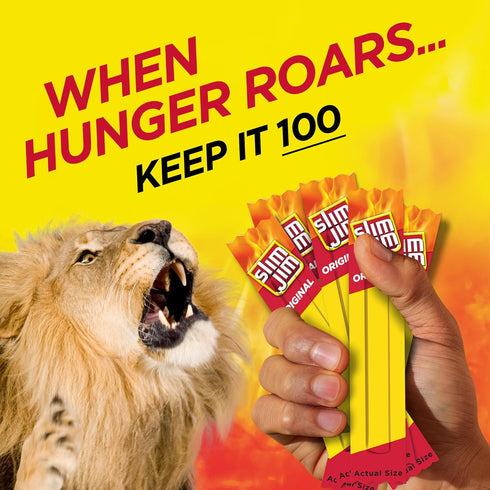 6g 0.28 oz. (100 Count), Pack 2 Slim Jim Smoked Meat Sticks, Original Flavor, Protein Per Serving, Snack Size, Lunchbox