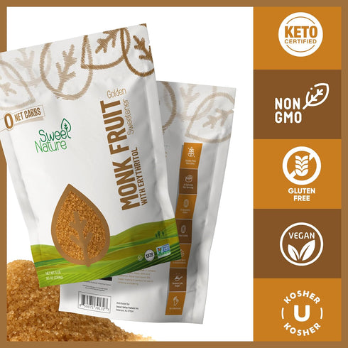 0 0 (5 Lb.) Sweet Nature Golden Monk Fruit Sweetener - Great Brown Sugar Substitute for Diabetics - Gluten-Free, Keto