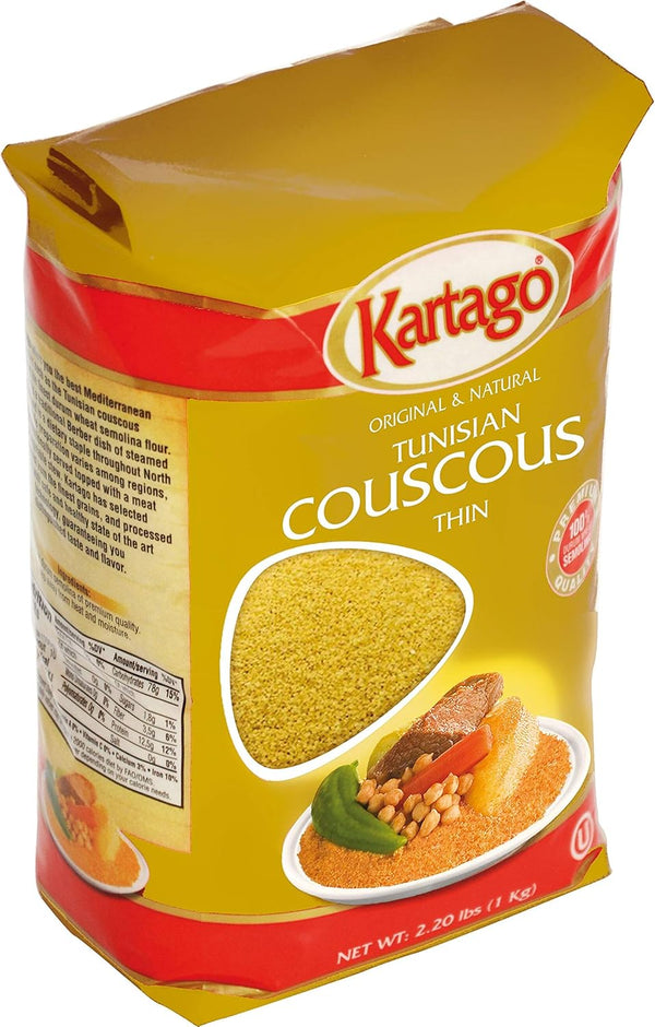 Authentic Tunisian Couscous - Thin Grain, Dried Couscous from Kartago - 1-Kg