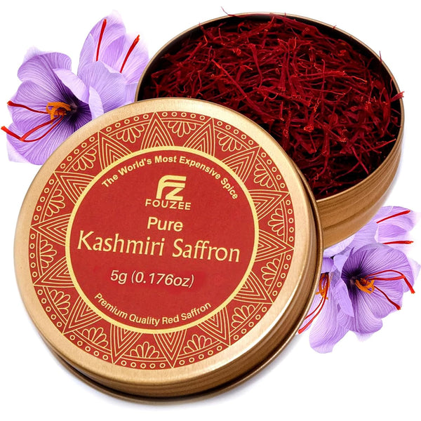 Pure Saffron Threads (5.0 Gram Tin Pack) Handpicked Kashmiri Saffron, All-Red Tips