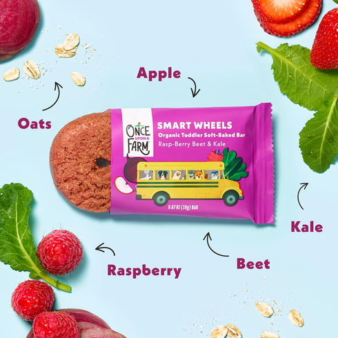5ct Once Upon a Farm Organic Smart Wheels Toddler Bar, Rasp-Berry & Kale
