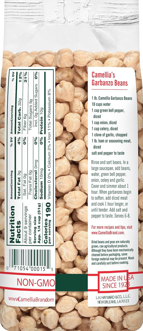 Hummus, 1 (Pack 2) Camellia Brand Dried Garbanzo Beans (Chickpeas) Premium Non-GMO Chickpeas for Salads, Soups