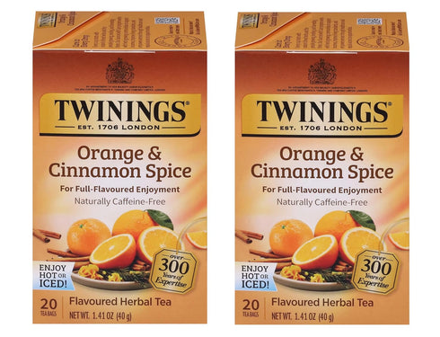 Twinings Orange & Cinnamon Spice Herbal Tea Individually Wrapped Bags, 20 Count
