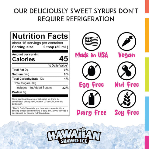 Hawaiian Shaved Ice Syrup Pint, Pina Colada Flavor, Great for Slushies, Italian Soda, Popsicles, No Refrigeration