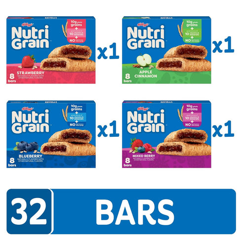 Pack (4 32 Nutri-Grain Soft Baked Breakfast Bars, Kids Snacks, Whole Grain, Variety Boxes, Bars)