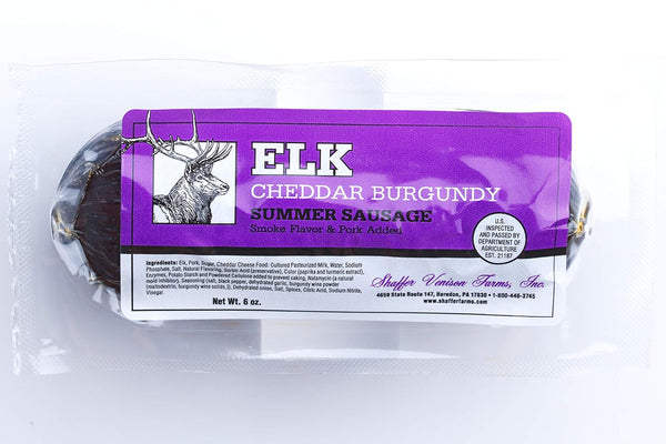 Shaffer Venison Farms Elk Cheddar Burgundy Summer Sausage 6 oz chub