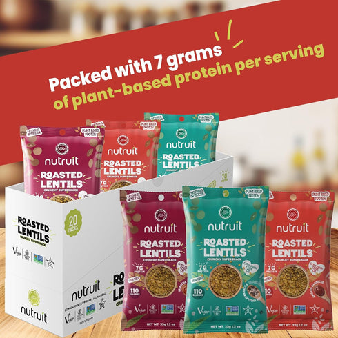 1.2oz Packs (20-Pack Nutruit Roasted Lentil Snacks - Tasty Snack Box with Vegan, Gluten Free, Non-GMO, High Protein