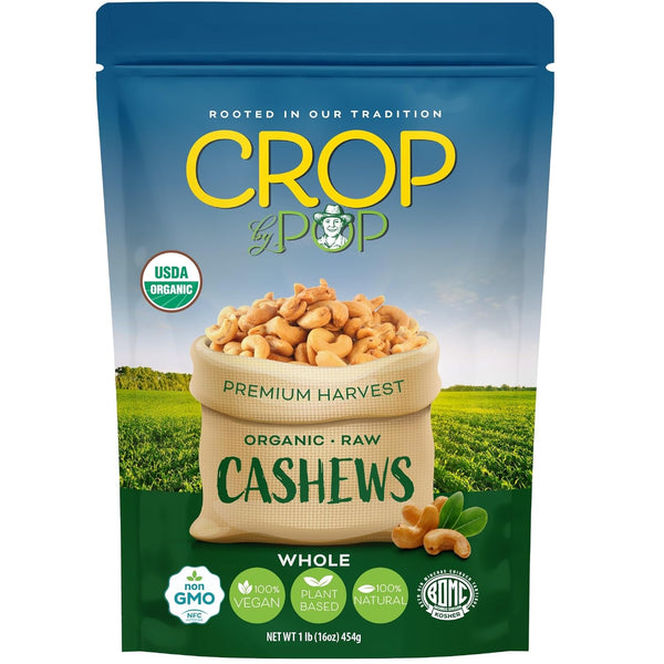 CROP BY POP - Organic Raw Whole Cashews, Unsalted, Shelled, (16 Oz