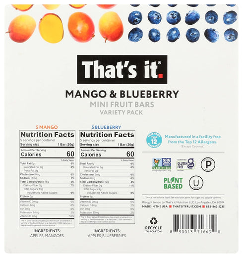 Thats It 10 Count, 7 OZ Mango Blueberry Mini Bars