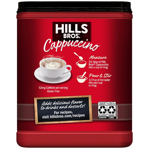 16 Oz Hills Bros Instant Double Mocha Cappuccino Mix, Easy to Use, Enjoy Coffeehouse Flavor from Home, Frothy, Rich